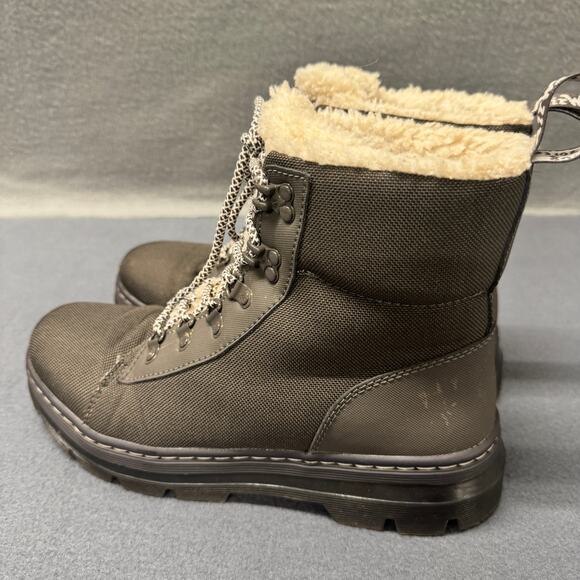 Dr Doc Martens Boots Womens 10 Combs Gunmetal Fray Faux Fur Lined Lace Up - Picture 3 of 12